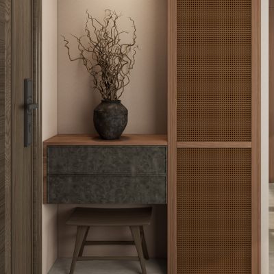 中式 中古 轻奢 骨骼线 藤编 实木家具 入户玄关