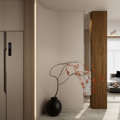 中式 中古风 禅意 弧形 入户隔断 玄关