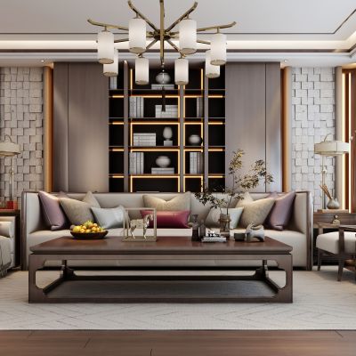 新中式客厅，沙发组合