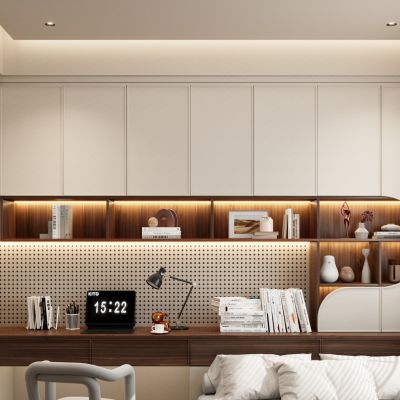  奶油 中古风 衣柜 书柜 骨骼线 榻榻米 洞洞板 卧室