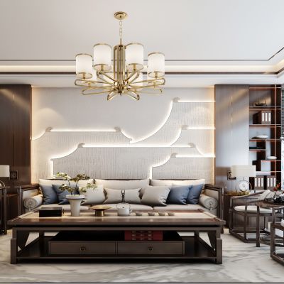 新中式客厅，沙发组合