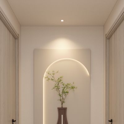 奶油 简约风 悬浮 造型 弧形灯带 走廊 端景 玄关