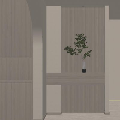 奶油 中古风 弧形洞 入户鞋柜 隔断 端景 