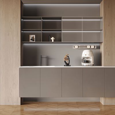 现代轻奢橱柜 酒柜备餐柜茶水柜 北欧餐边柜 可移动轨道插座 咖啡机