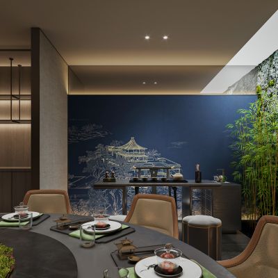 新中式餐饮包间 包厢 小茶桌椅