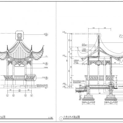 中式六角亭CAD施工图