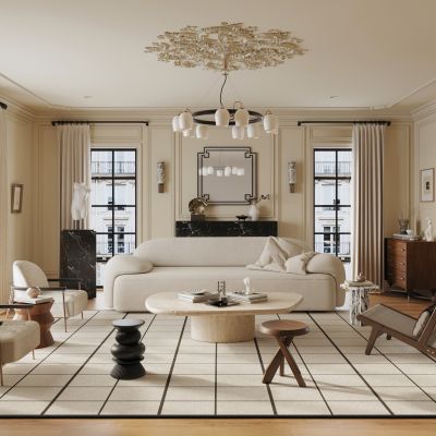 法式中古风客厅 大平层客厅 中古风客厅 有主灯 