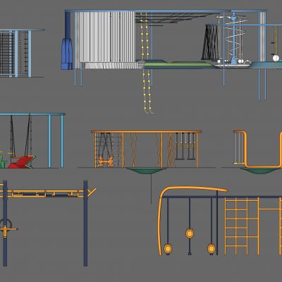 特色活动场地 曲线  设施 秋千 吊环 圆形健身设施