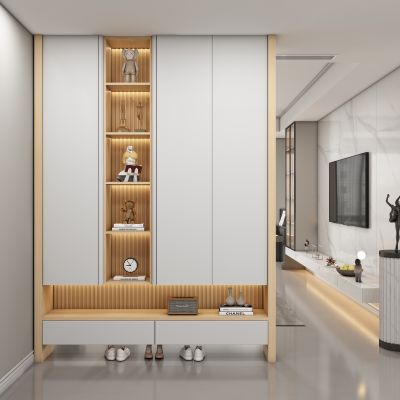 现代奶油风玄关柜过道 隔断