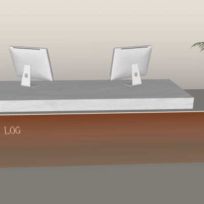 现代接待台 公司前台 吧台 大厅服务台 苹果台式电脑 