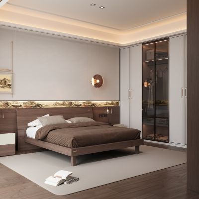 现代家居卧室 双人床 衣柜 梳妆台 主卧 饰品摆件