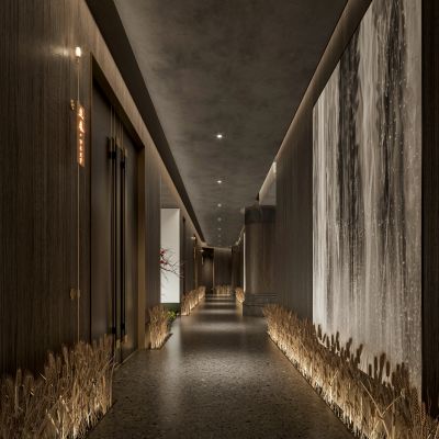 现代餐饮走廊过道 稻草 门牌