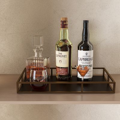 中古风托盘 酒瓶酒具醒酒器 长方形茶盘 收纳装饰托盘