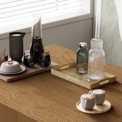 现代酒具玻璃酒杯 醒酒器拉花咖啡 实木方托盘圆托盘 玻璃凉水茶壶