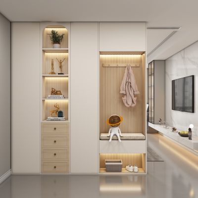 现代奶油风玄关柜过道 隔断