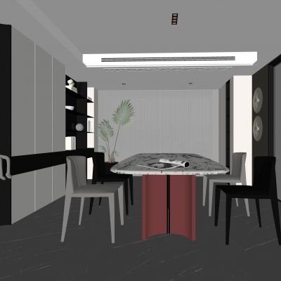 现代家居餐厅 餐桌椅组合 酒柜组合 饰品SU模型