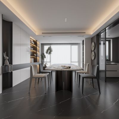 现代家居餐厅 餐桌椅组合 酒柜组合 饰品