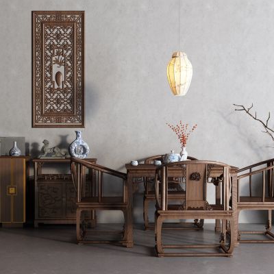中式餐桌 古董柜 餐边柜 雕花