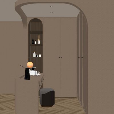 奶油 中古风 轻奢风 圆弧门洞 岛台 步入式 衣帽间