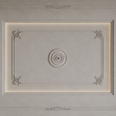 法式天花吊顶 法式灯盘 法式雕花线条