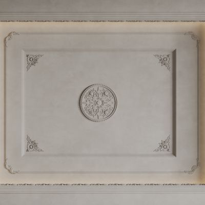 法式天花吊顶 法式灯盘 法式雕花线条