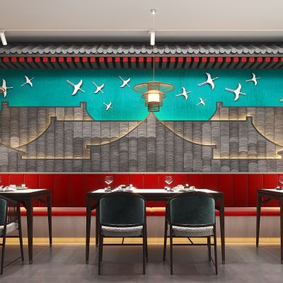 新中式餐厅 卡座餐桌椅组合