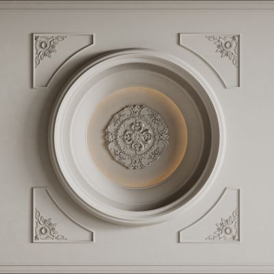 法式天花吊顶 法式灯盘 法式雕花线条
