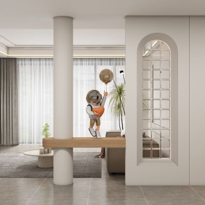 现代奶油玄关过道 隔断