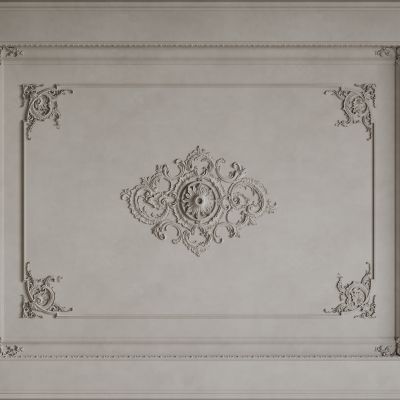 法式天花吊顶 法式灯盘 法式雕花线条3D模型