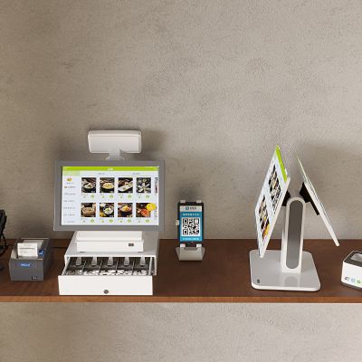 现代收银机收款系统 扫码器 刷卡银联支付 刷脸扫码二维码 点餐机 收款机 支付宝 微信