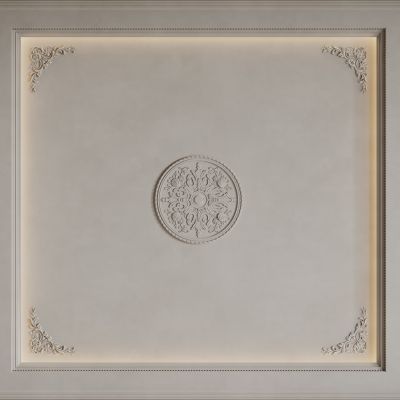 法式天花吊顶 法式灯盘 法式雕花线条