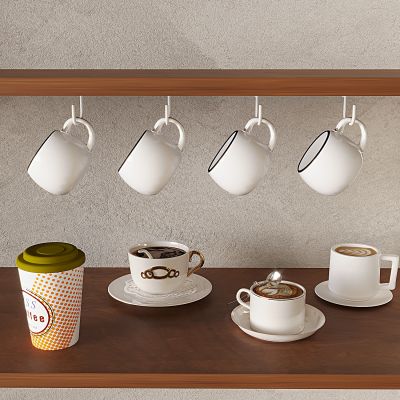 现代咖啡 拉花咖啡 咖啡杯 杯子杯具 饮品饮料 杯子置物架