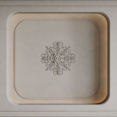 法式天花吊顶 法式灯盘 法式雕花线条