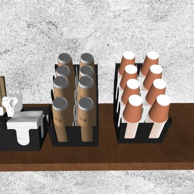 现代一次性纸杯 纸杯架 奶茶杯咖啡杯 杯盖勺子纸巾吸管自助 