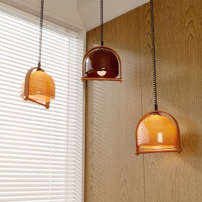 侘寂中古风玻璃伸缩吊灯 日式升降琥珀色创意吊灯 餐厅咖啡厅复古吊灯