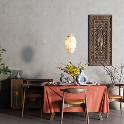 中式餐桌 雕花 古董柜 餐边柜