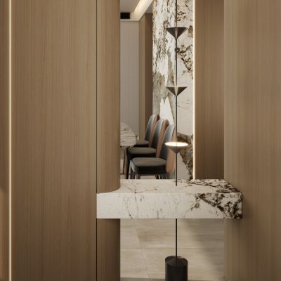 意式 轻奢风 小洞天 悬浮顶 宝塔灯 入户隔断 玄关