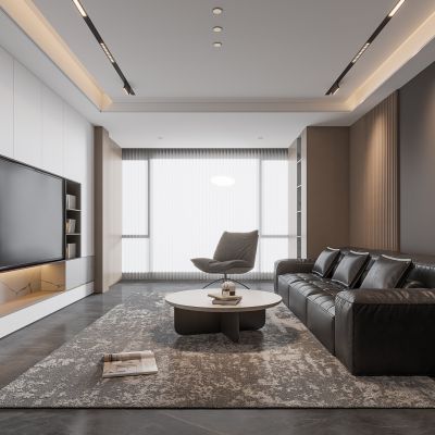 现代客厅 无主灯客厅 沙发组合 茶几组合 饰品摆件