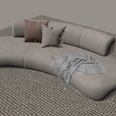 意式简约弧形沙发 奶油风云朵布艺沙发 北欧异形转角沙发 抱枕沙发巾地毯