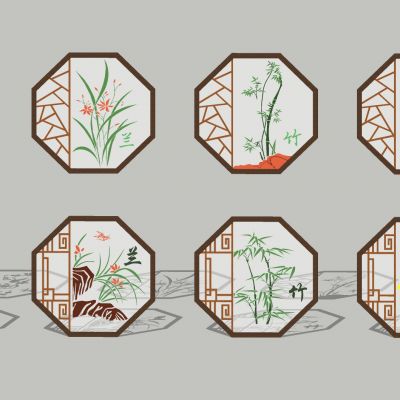 中式传统民俗文化四君子梅兰竹菊文人四友琴棋书画窗框剪影壁画挂件摆件