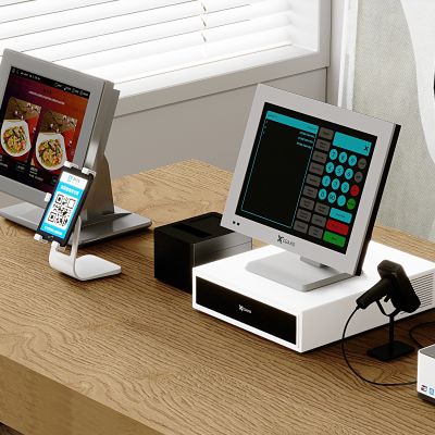  现代收银机收款系统 扫码器 刷卡银联支付 刷脸支付宝 收款机 点餐台