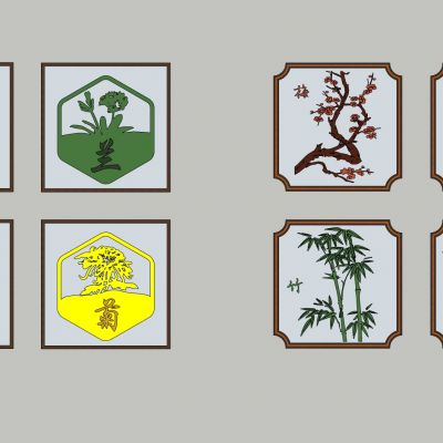 中式传统民俗文化四君子梅兰竹菊文人四友琴棋书画窗框剪影壁画挂件摆件