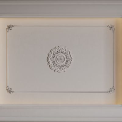 法式天花吊顶 法式灯盘 法式雕花线条