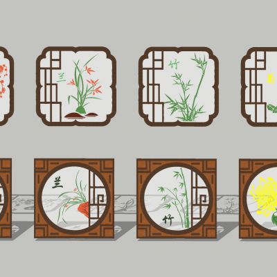 中式传统民俗文化四君子梅兰竹菊文人四友琴棋书画窗框剪影壁画挂件摆件