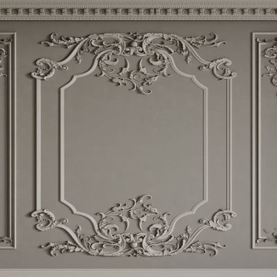 法式背景墙 法式护墙板 法式雕花线条3D模型