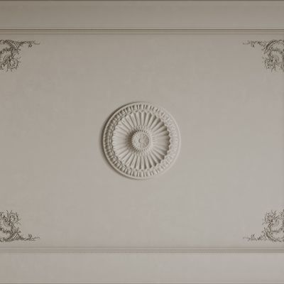 法式天花吊顶 法式灯盘 法式雕花线条3D模型