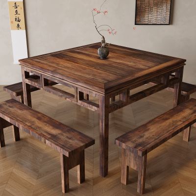 中式餐桌椅 新中式方桌椅 中式四方桌椅 实木八仙桌椅板凳 实木拼接地板