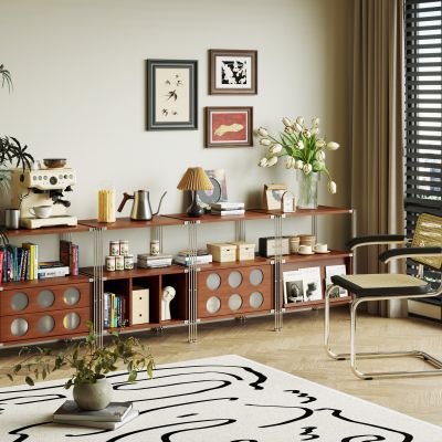 现代中古风储物柜餐边柜藤织单椅3D模型