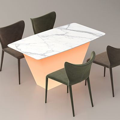 现代餐桌椅组合 大理石面餐桌 餐椅靠背椅