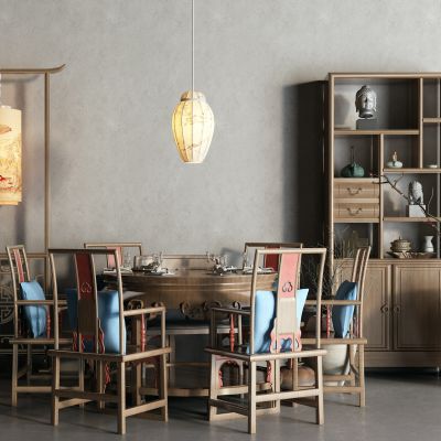 中式餐桌 圆桌 博古架